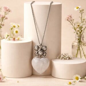 Authentic FURLA Spain Silver Tone Heart Pendant Necklace - 34"